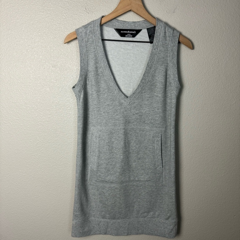 Norma Kamali Women’s Gray Sleeveless V-Neck Sweatshirt Dress